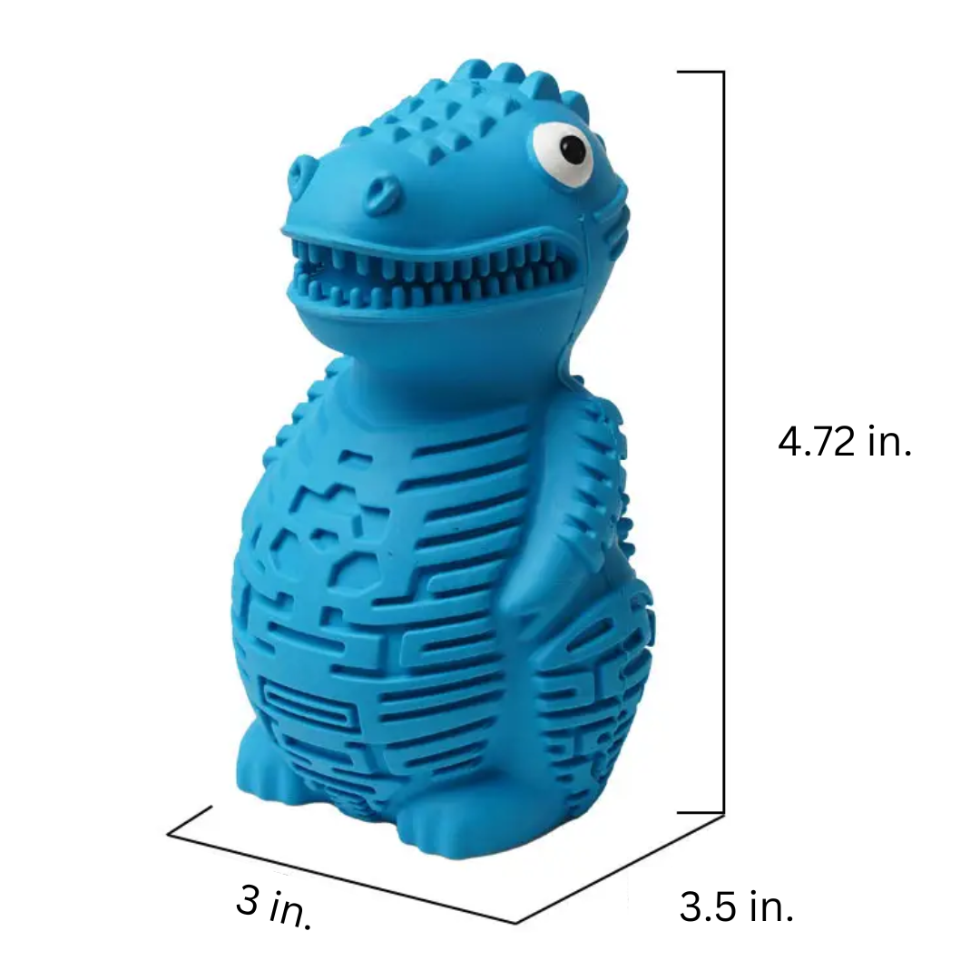 WOOZAPET Blue Dinosaur Slow Feeder Topple Dog Treat Dispensing Toy