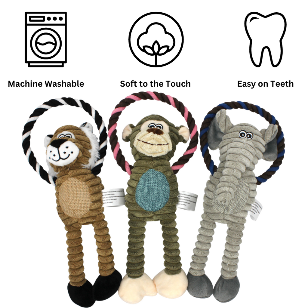 WOOZAPET Rope Dog Toy with Combination of Plush Stuffed Animal