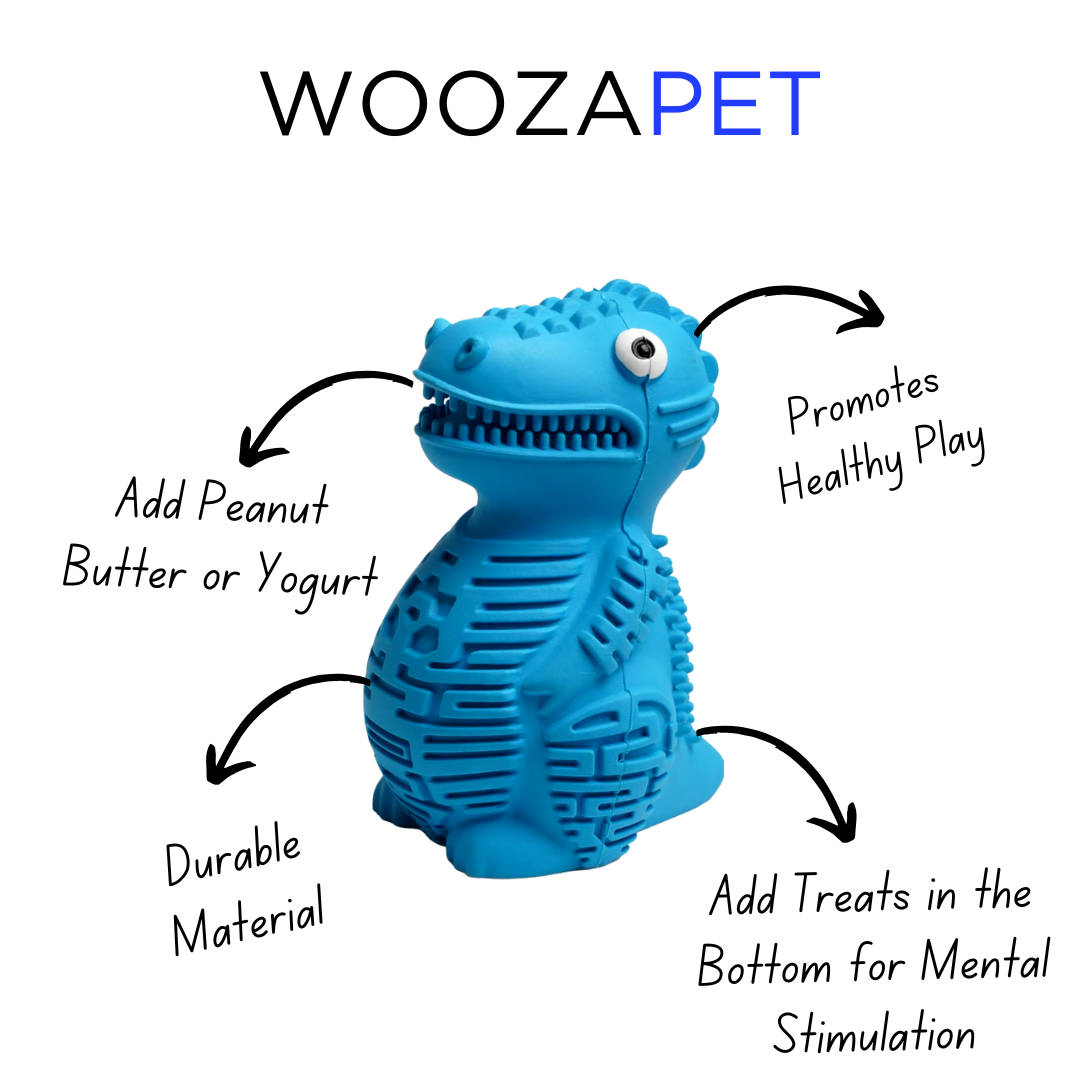 WOOZAPET Blue Dinosaur Slow Feeder Topple Dog Treat Dispensing Toy