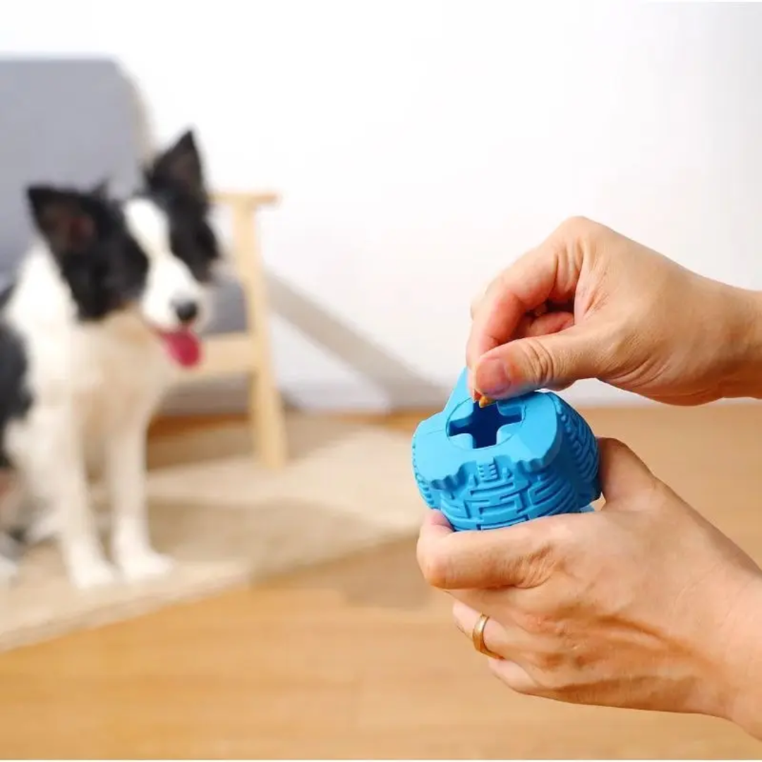 WOOZAPET Blue Dinosaur Slow Feeder Topple Dog Treat Dispensing Toy