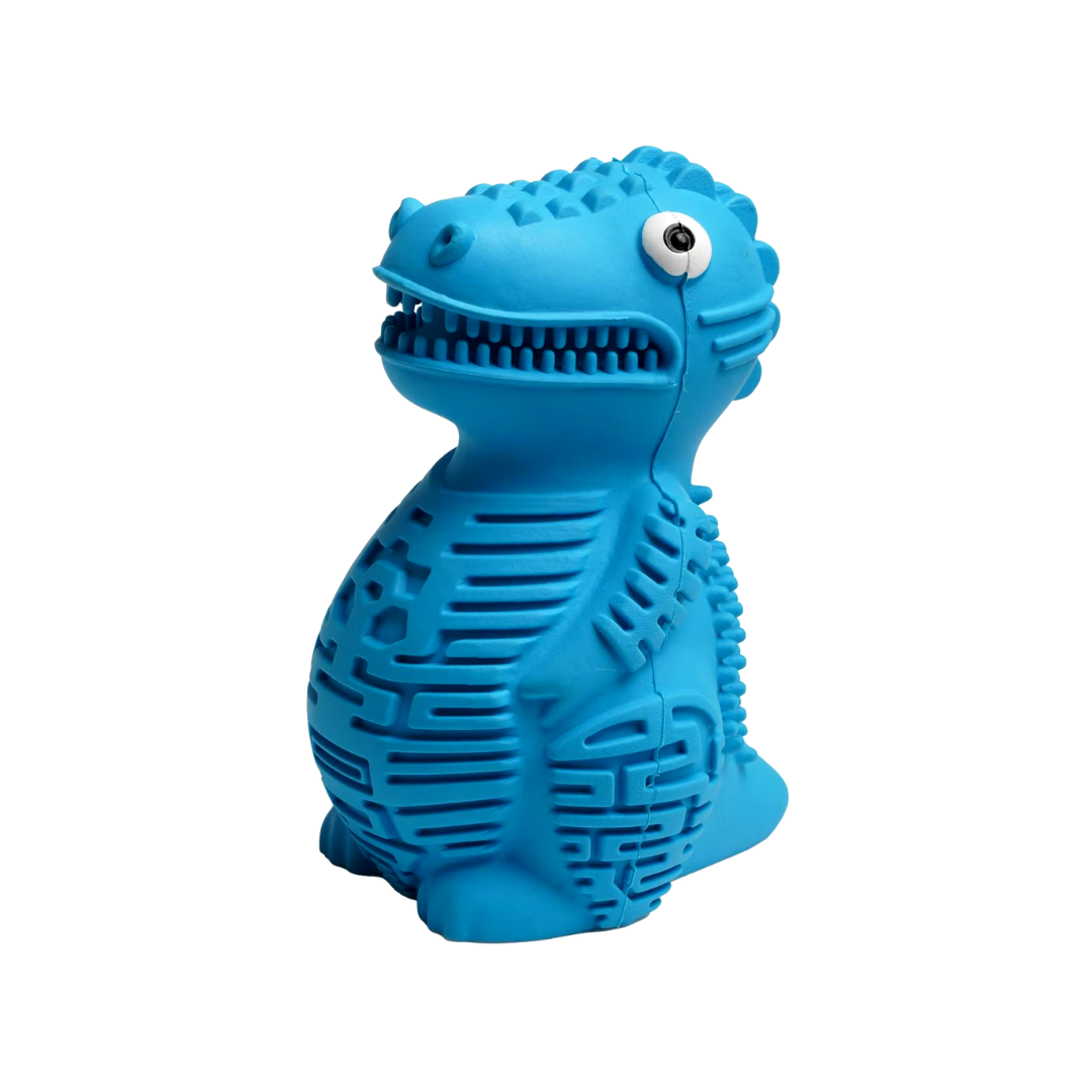 WOOZAPET Blue Dinosaur Slow Feeder Topple Dog Treat Dispensing Toy
