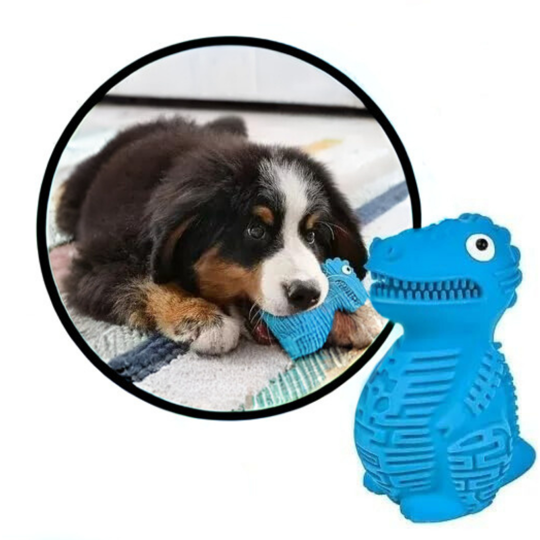 WOOZAPET Blue Dinosaur Slow Feeder Topple Dog Treat Dispensing Toy