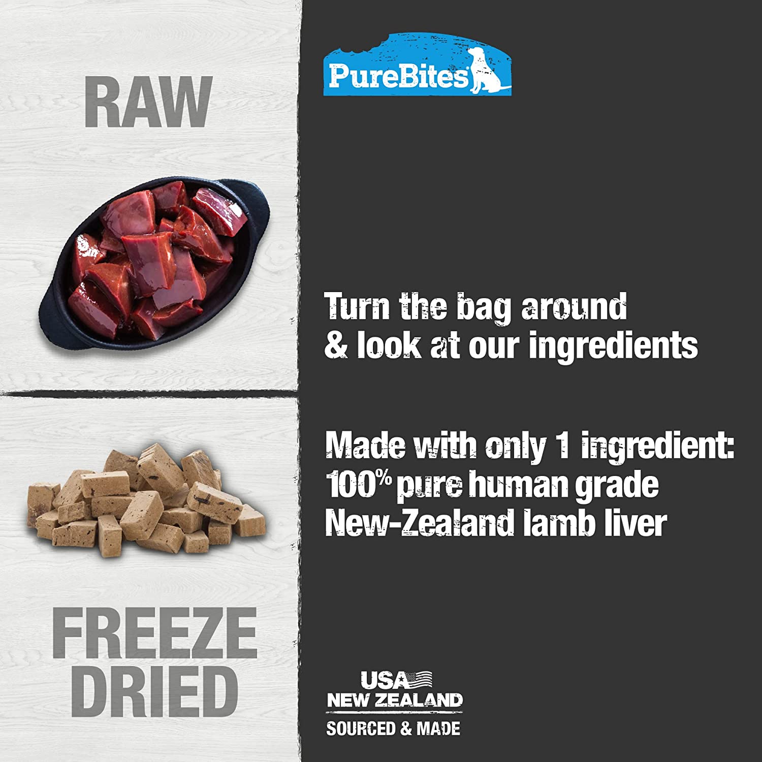 PureBites Lamb Liver Freeze Dried Treats 3.35 oz. Bag